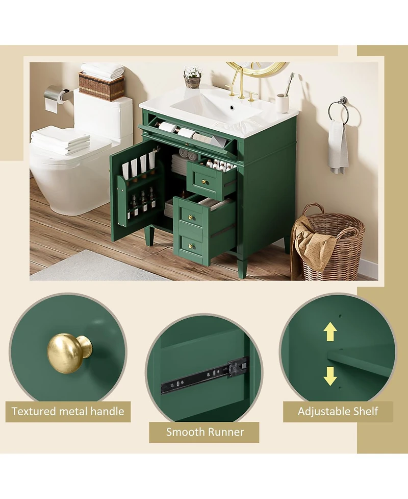 Sillysis 30" Bathroom Vanity with Sink, Modern Freestanding Cabinet with 3 Soft Close Drawers & Adjustable Shelf for Bathroom Storage