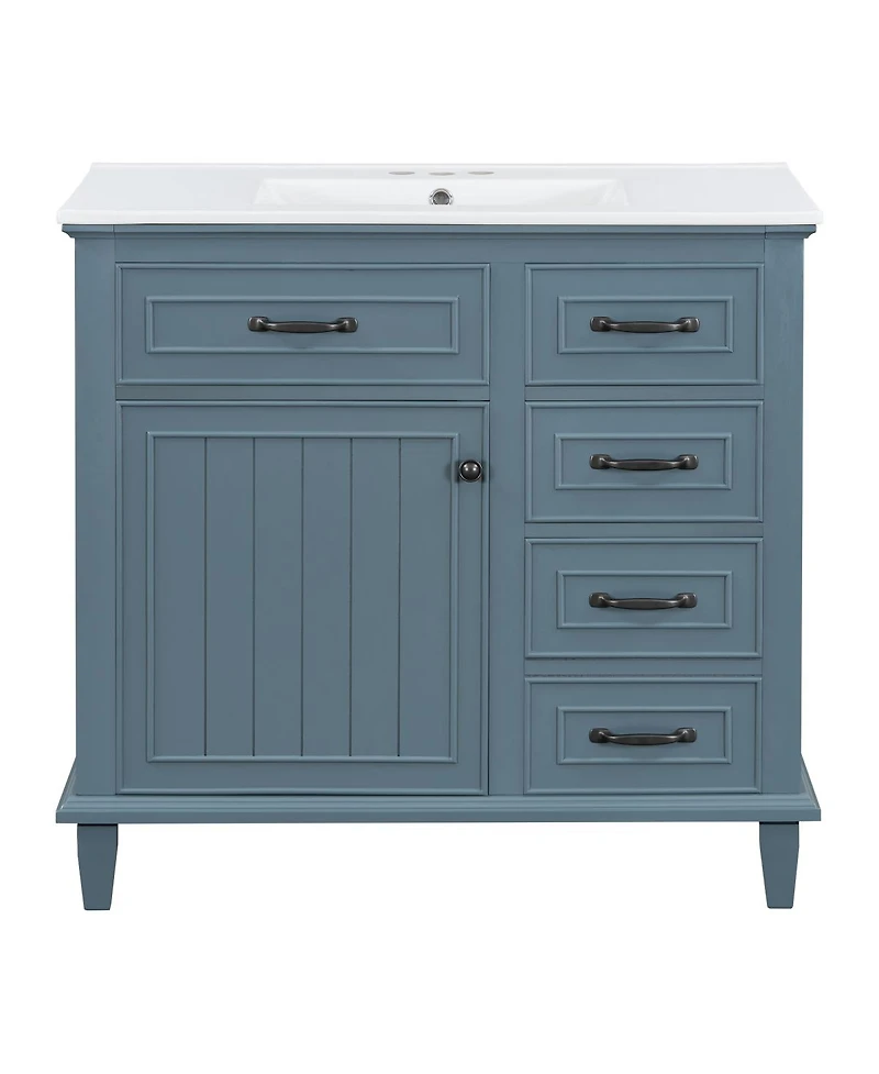 Sillysis 36" Bathroom Vanity with Ceramic Sink, Flip Drawers and Adjustable Shelf