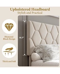 gaomon Platform Bed Heavy-Duty Upholstered Headboard Wooden Slats No Box Spring Easy Assembly Noise Free