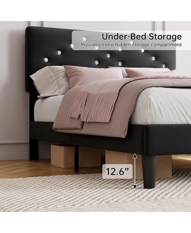 gaomon Bed Frame, Upholstered Platform with Button Tufted Headboard & Under-Bed Storage Space