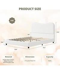 gaomon Boucle Bed Frame with Upholstered Headboard, Soft Low Profile Sturdy Platform Rounded Corners Design, Heavy Duty, Wooden Slats