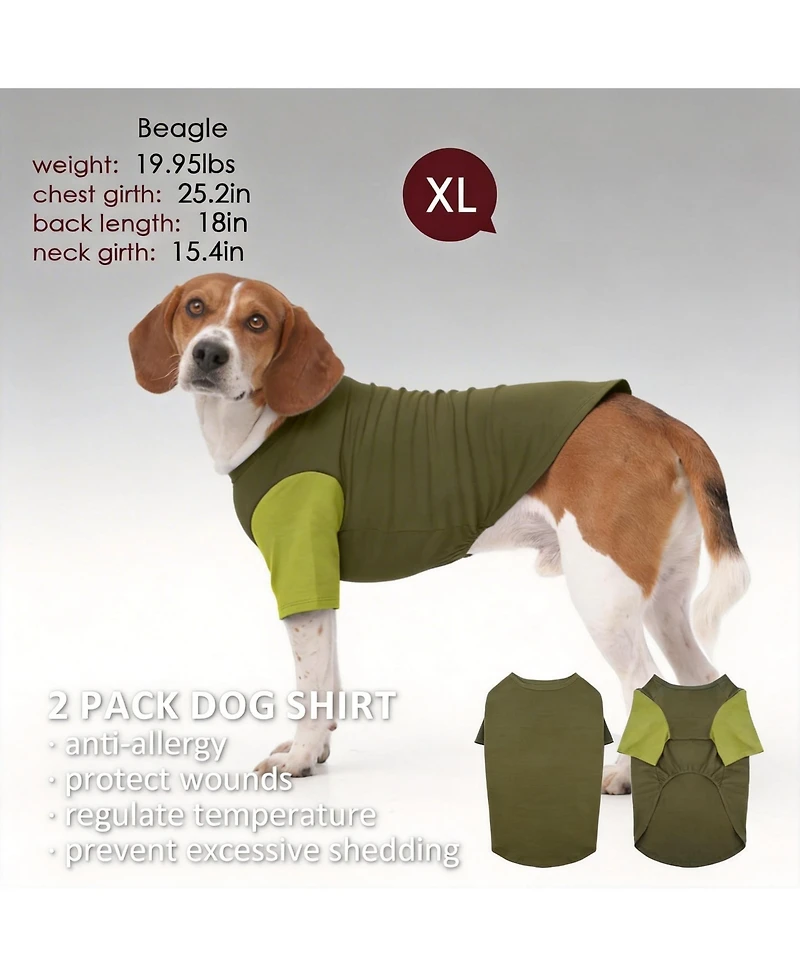 Aronkl 2 Pack Breathable Cotton Spandex Dog T-shirts for Year-Round Comfort