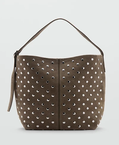 Mango Women's Studded Suede Bucket Bag