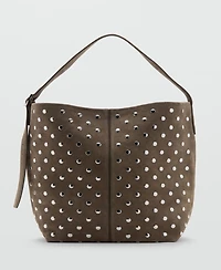 Mango Women's Studded Suede Bucket Bag
