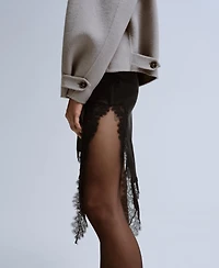 Mango Women's Satin Lace Asymmetrical Short Skirt