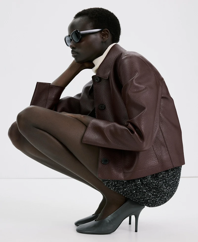 Mango Women's Faux-Leather Pockets Jacket