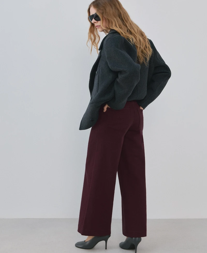 Mango Women's Seam Detail High-Waisted Wide Leg Jeans