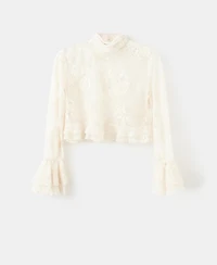 Mango Women's Ruffled Embroidered Blouse