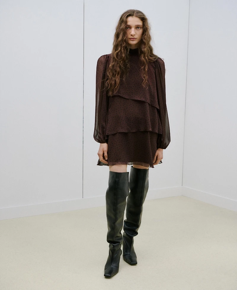 Mango Women's Ruffles Polka-Dot Dress