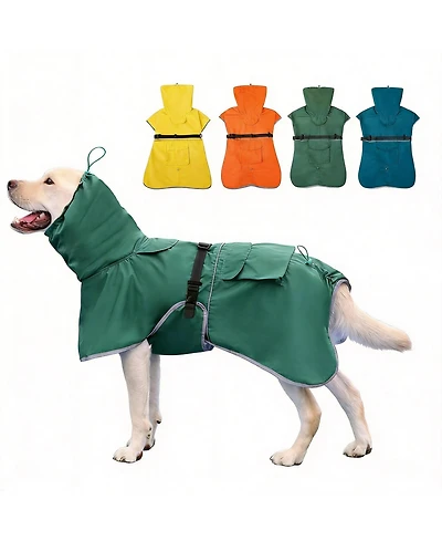 Aronkl Adjustable Hooded Raincoat for Medium Large Dogs with Reflective Edges