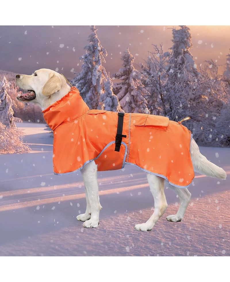 Aronkl Adjustable Hooded Raincoat for Medium Large Dogs with Reflective Edges