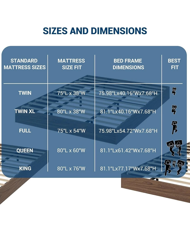 gaomon Queen Wood Platform Bed Frame Sturdy Wooden Bed Slat Support No Box Spring Minimalist Floor-Standing Easy Assembly