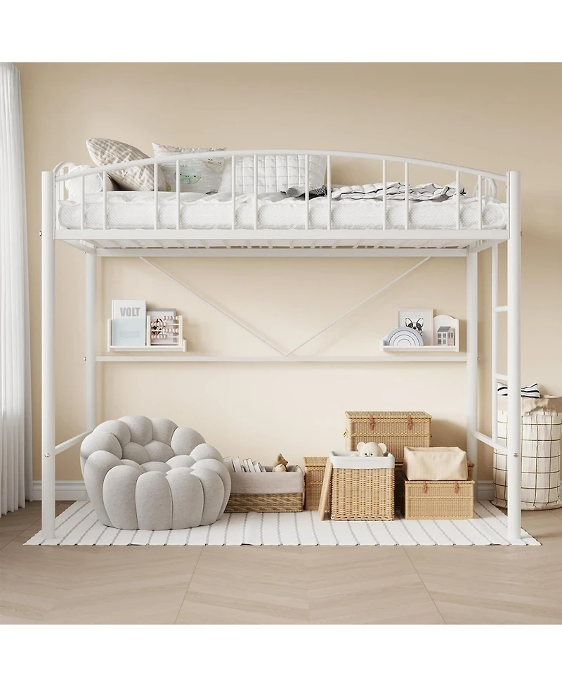 gaomon Loft Bed Twin with Ladde and Arched Guardrail, Heavy Duty Metal Frame for Kids Adults, Sturdy Steel Slats Support