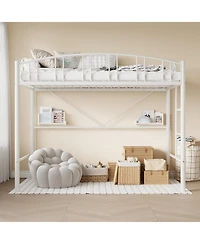 gaomon Loft Bed Twin with Ladde and Arched Guardrail, Heavy Duty Metal Frame for Kids Adults, Sturdy Steel Slats Support