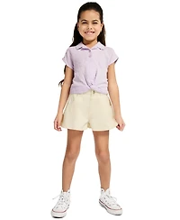 Calvin Klein Girls' 4-6X Dotted Crinkle Gauze Knot-Front Shirt and Twill Shorts, 2-Piece Set