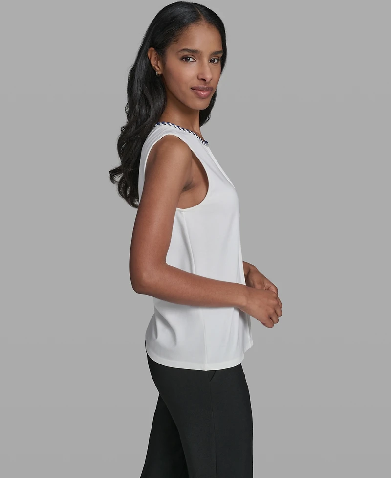 Karl Lagerfeld Paris Women's Crew Neck Sleeveless Blouse