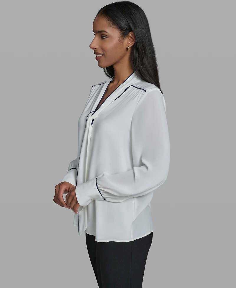 Karl Lagerfeld Paris Women's V-Neck Long-Sleeve Top