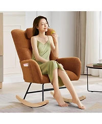 gaomon Upholstered Rocking Chair with Padded Seat and High Backrest