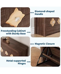 Gaomon Shoe Cabinet with 3 Flip Drawers, Slim Hidden Wood Shoe Cabinet with Adjustable Shelves, Flower Pattern, Diamond Handle, Narrow Organizer