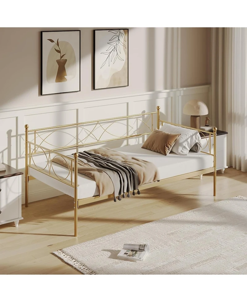gaomon Twin Daybed with Trundle, Metal and Trundle Set, Day Bed Sofa Frame Steel Slat Support, Multifunctional