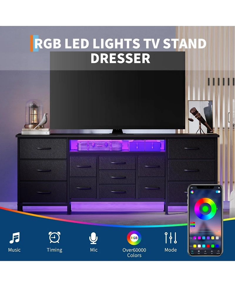 gaomon Tv Stand with Drawers and Outlet, Long Entertainment Center for Tv, Fabric Dresser Media Console