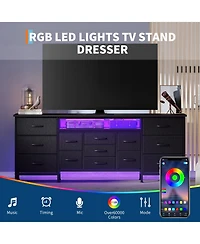 gaomon Tv Stand with Drawers and Outlet, Long Entertainment Center for Tv, Fabric Dresser Media Console