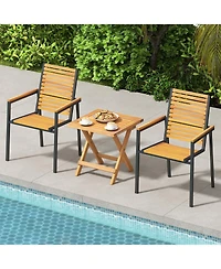 Gymax Outdoor Folding Side Table Acacia Wood End Table Square Patio Bistro Table