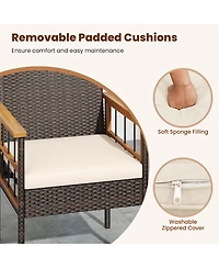 Gymax Set of Patio Dining Chairs w/ Removable Padded Cushion Acacia Wood Armrests