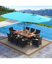 Gymax 11 Pcs Patio Dining Set w/ 15ft Double-Sided Patio Umbrella (Base Included)