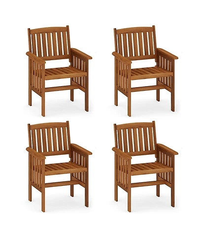 Gymax Patio Dining Chairs Set of 4 w/Slatted Backrest Seat for Balcony Poolside Porch
