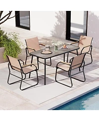 Gymax 5 Pcs Patio Dining Set w/ Wood-like Armrests & Metal Frame for Garden Yard