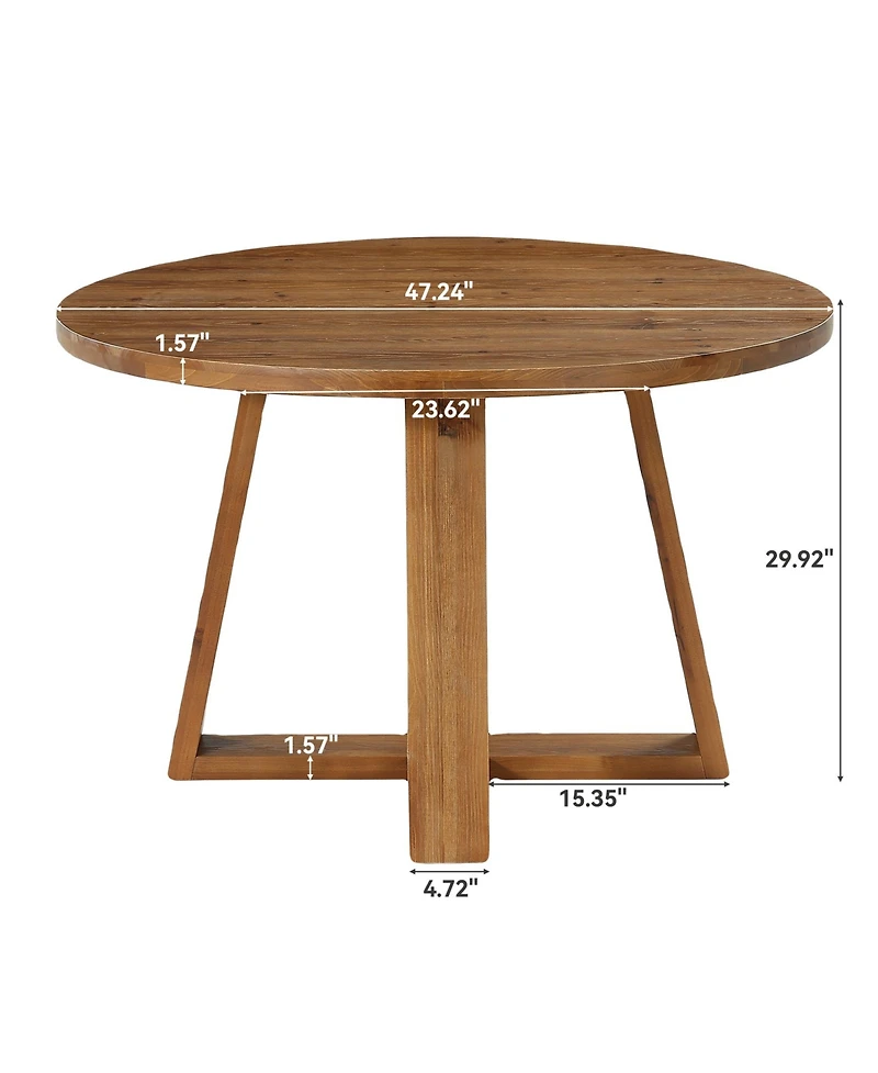 Tribesigns Solid Wood Dining Table for 4, 47.2" Farmhouse Round Kitchen Table, Warm Oak Finish