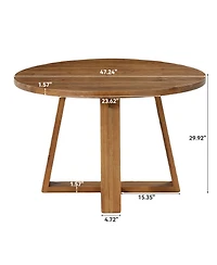 Tribesigns Solid Wood Dining Table for 4, 47.2" Farmhouse Round Kitchen Table, Warm Oak Finish