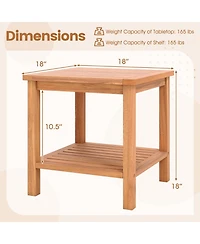 Gymax 2PCS 2-Tier Patio Acacia Wood Side Table w/ Slatted Tabletop Storage Shelf