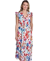 Jessica Howard Petite Printed Smocked-Waist Midi Dress