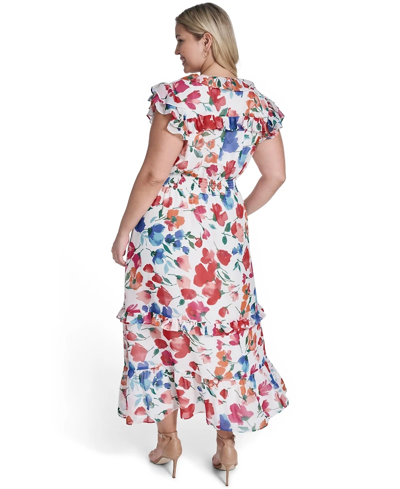 Jessica Howard Plus V-Neck Smocked Waist Midi Dress