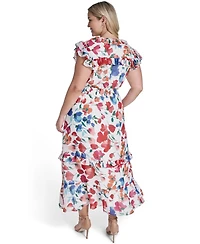 Jessica Howard Plus V-Neck Smocked Waist Midi Dress