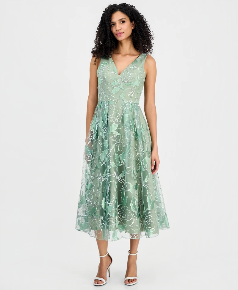 Tahari Asl Women's V-Neck Metallic Tk Dress