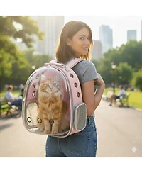 Breathable Transparent Pet Carrier Bag for Cats & Small Dogs – Portable Space Capsule with Zipper, Pink, Ideal for Travel & Outdoor Adventures