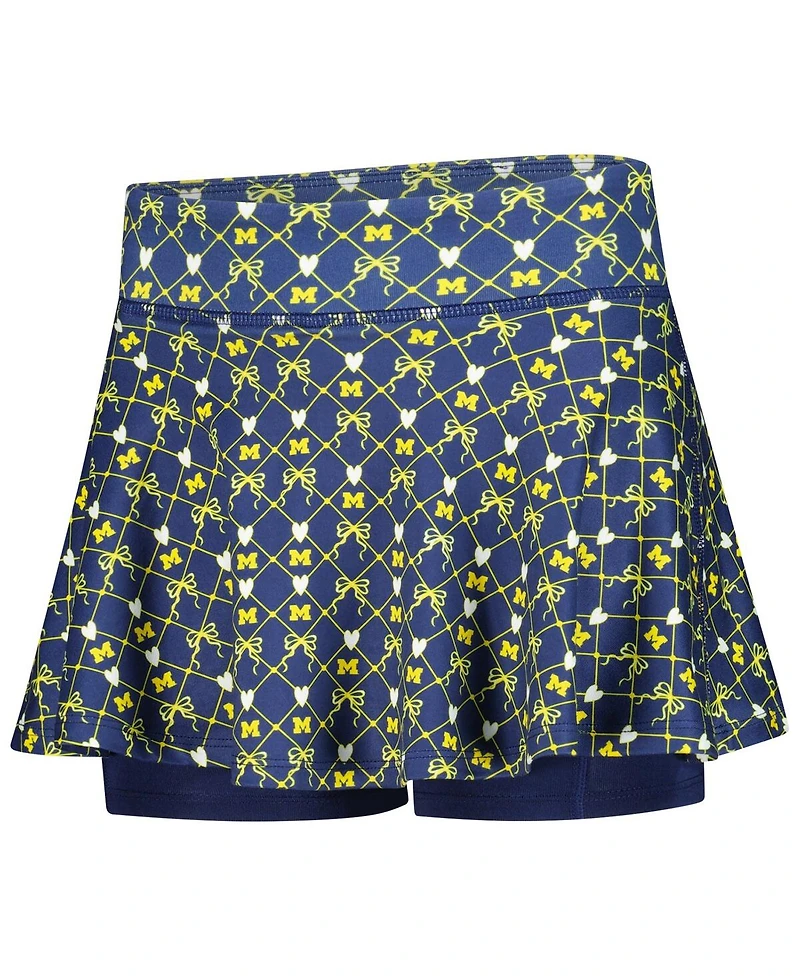 ZooZatz Big Girls Navy Michigan Wolverines All-Over Print Bow Team Logo Skort