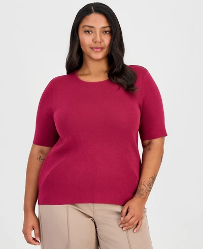 Tahari Asl Plus Elbow-Sleeve Sweater T-Shirt