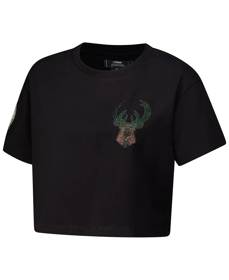 Pro Standard Women's Black Milwaukee Bucks Jewels Boxy Cropped T-Shirt