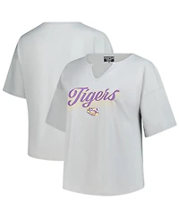 Fanatics Women's Gray Lsu Tigers Plus Winning Gear Notch Neck T-Shirt