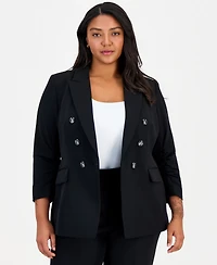 Tahari Asl Plus Ruched-Sleeve Asymmetrical Blazer