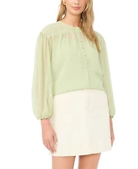 Vince Camuto Womens Half Placket Shirred Yoke Blouse