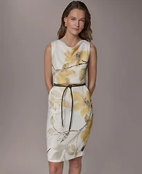 Donna Karan New York Women's Floral Sheath Midi Dress with Lariat Belt