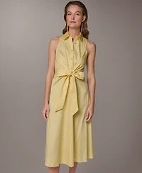 Donna Karan New York Women's Shirt Midi Dress with Waist Bow Tie