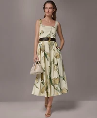 Donna Karan New York Women's Floral Sleeveless Midi A-Line Dress