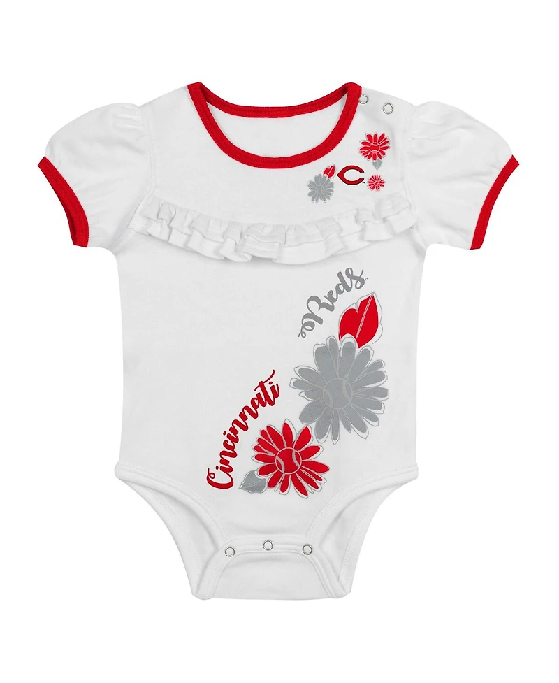 Outerstuff Newborn 3-Piece White/Red Cincinnati Reds Sweet Catcher Bodysuit, Headband and Skirt Set