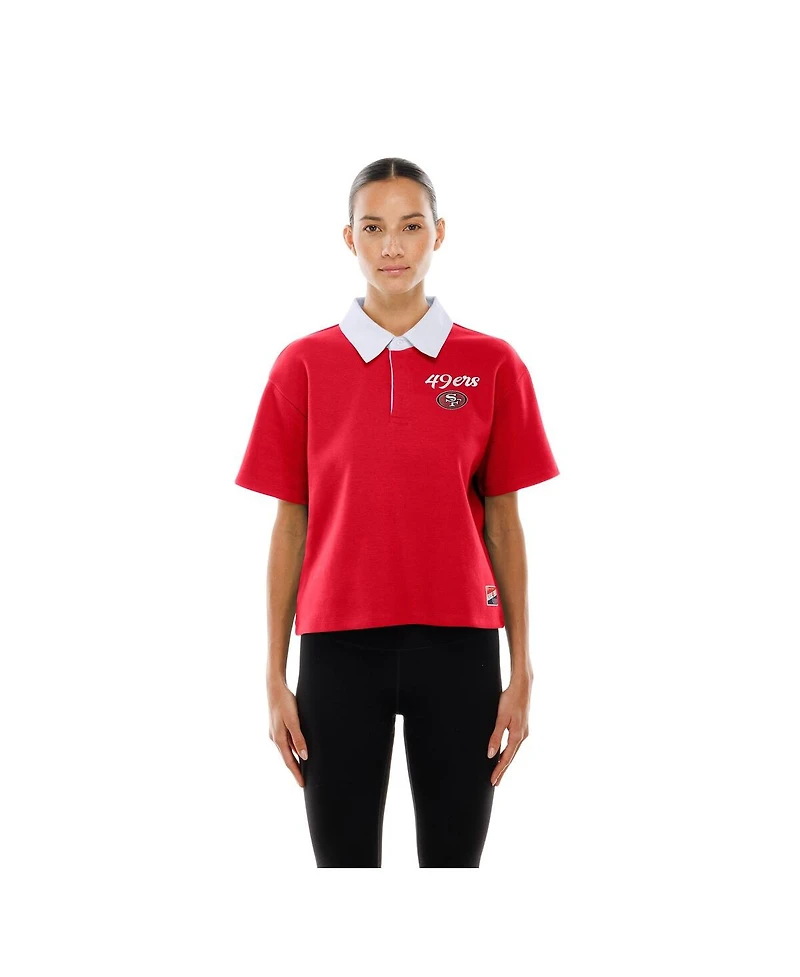 New Era Women's Scarlet San Francisco 49ers Throwback Boxy Cropped Polo Shirt